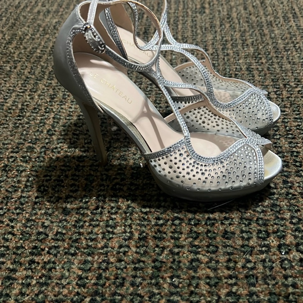 Le Chateau Shimmering Silver Heels